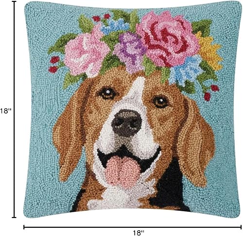 Miniatura 3 de Peking Handicraft Almohada con gancho de relleno de poliéster con diseño de Beagle, cuadrado de 18 pulgadas, decoración del hogar