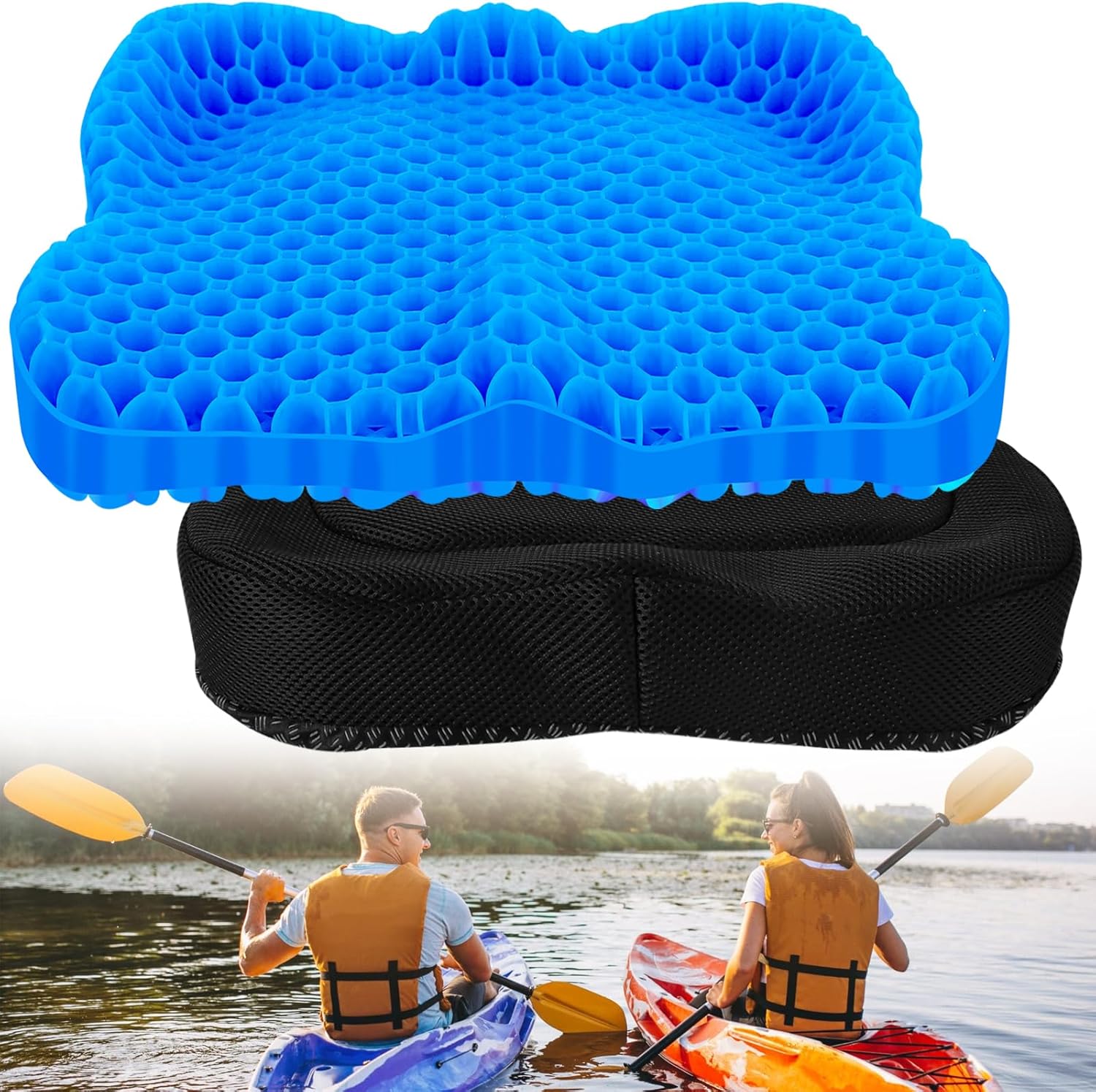Thicker Anti Slip Kayak Seat Cushion, Waterproof Kayak Gel Seat Pad for Sit in Kayak Chair Boat Canoe Rowing Stadium for Kayak Fishing Accessories (Blue)
