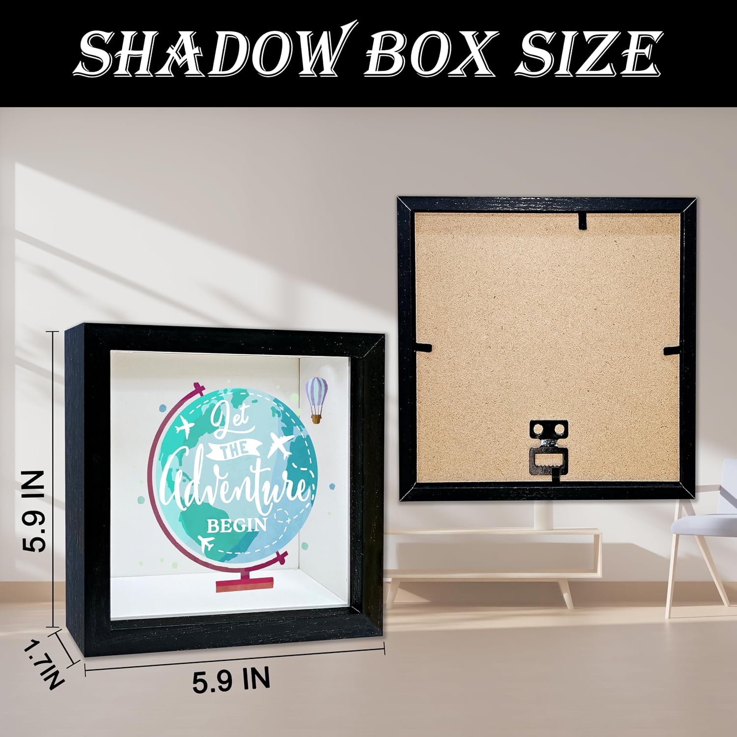 Adventure Fund Shadow Box Frame, Honeymoon Fund Box with Slot, Let The Adventure Begin Theme Travel Memory Box, Adventure Archive Box Wedding Gifts for Newlyweds, Decorative Wooden Money Savings -01