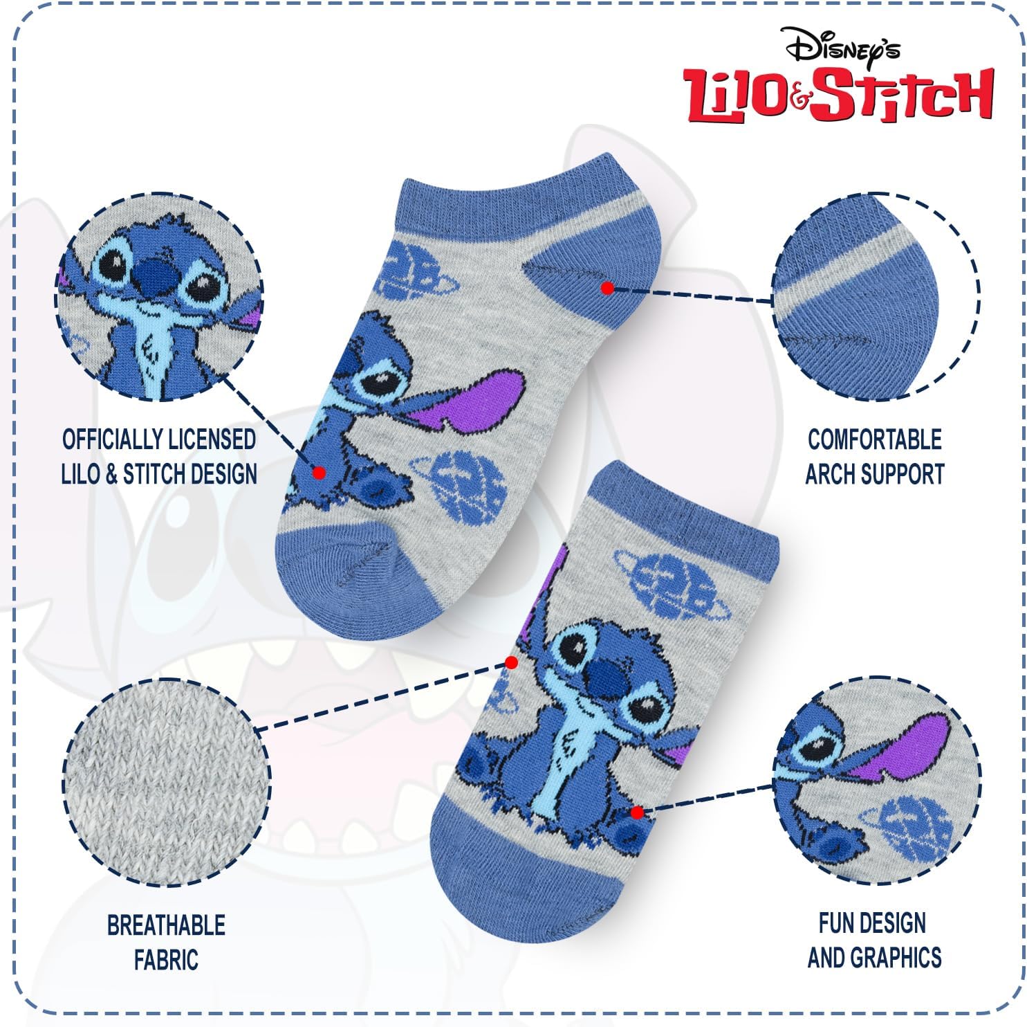 Disney Girls Socks - 10 Pack Crew Socks with Arch Support Featuring Princesses and Lilo & Stitch Designs for Ages 7-14 - Image 3