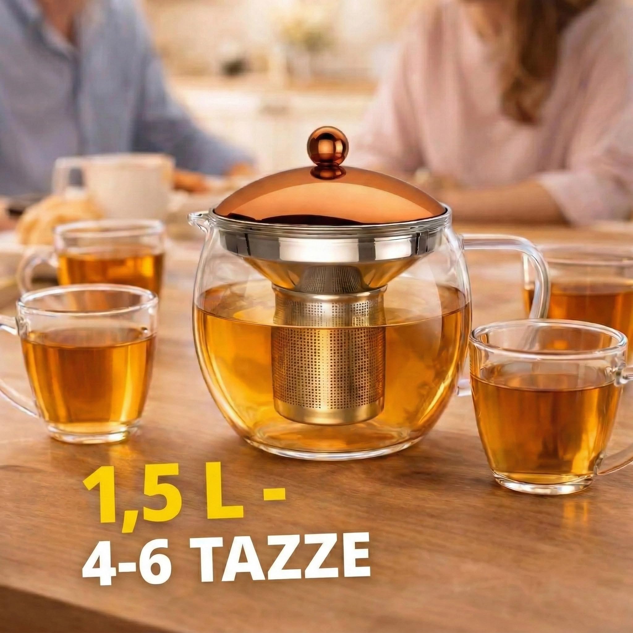 bonVIVO Tempa – Teiera in Vetro Borosilicato da 1.5L con Infusore in Acciaio Inox, Tisaniera e Infusiera Trasparente per Tè in Foglie e Fiori, Design Elegante e Moderno