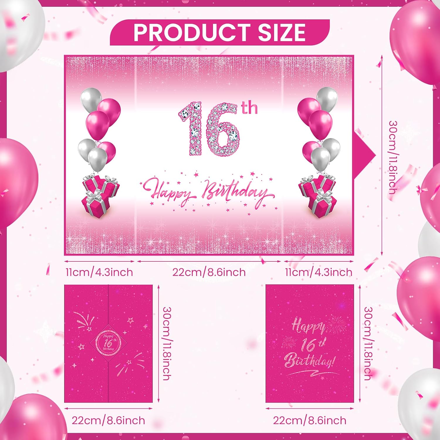 Sweet 16th Birthday Decorations,Hot Pink Happy 16th Birthday Signature Guest Book Alternative for Girls Kids Sweet 16th Birthday Anniversary Party Supplies Favors Decor Gifts Greeting Card Creative