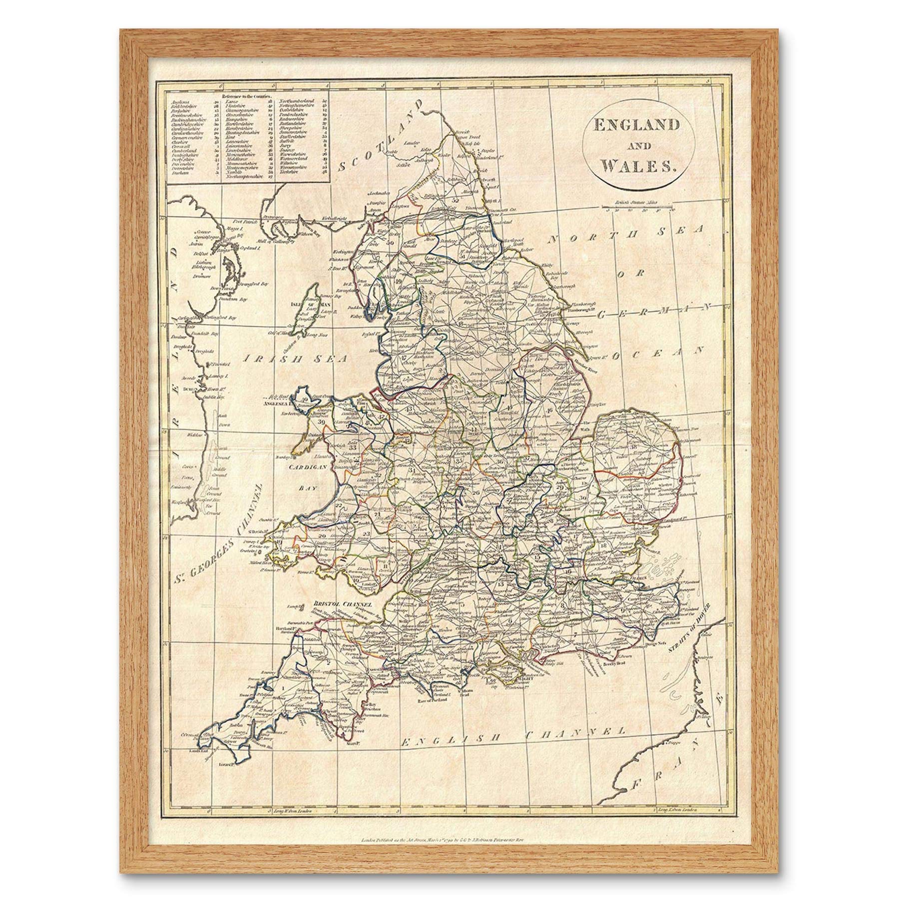 Wee Blue Coo 1799 Clement Cruttwell Map England Vintage Art Print Framed Poster Wall Decor 12X16 Inch