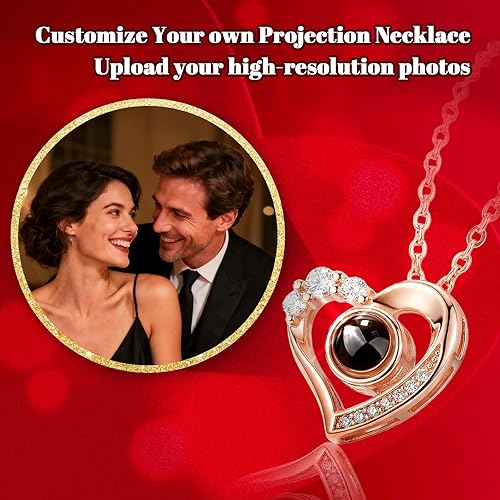 Miniatura 2 de Rosa preservada con collar de proyección, collares personalizados para mujer, regalos del día de San Valentín para su esposa, novia, aniversario