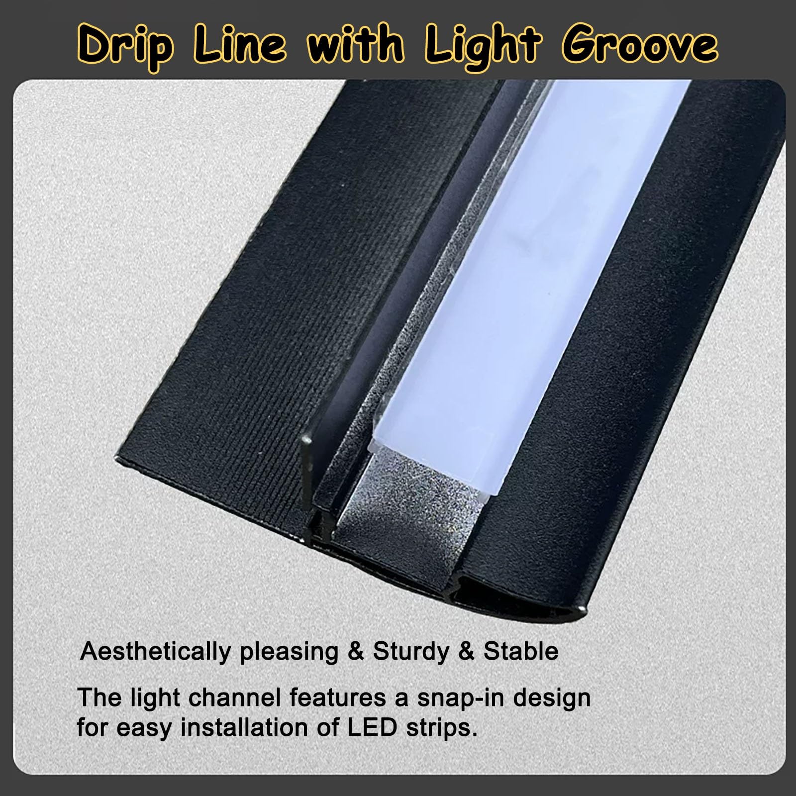 Borde goteo Perfil aluminio canal goterón 2PCS, remate drenaje agua techo con ranura luz, perfil impermeable alféizar ventana y balcón, cinta flashing exterior(Black)