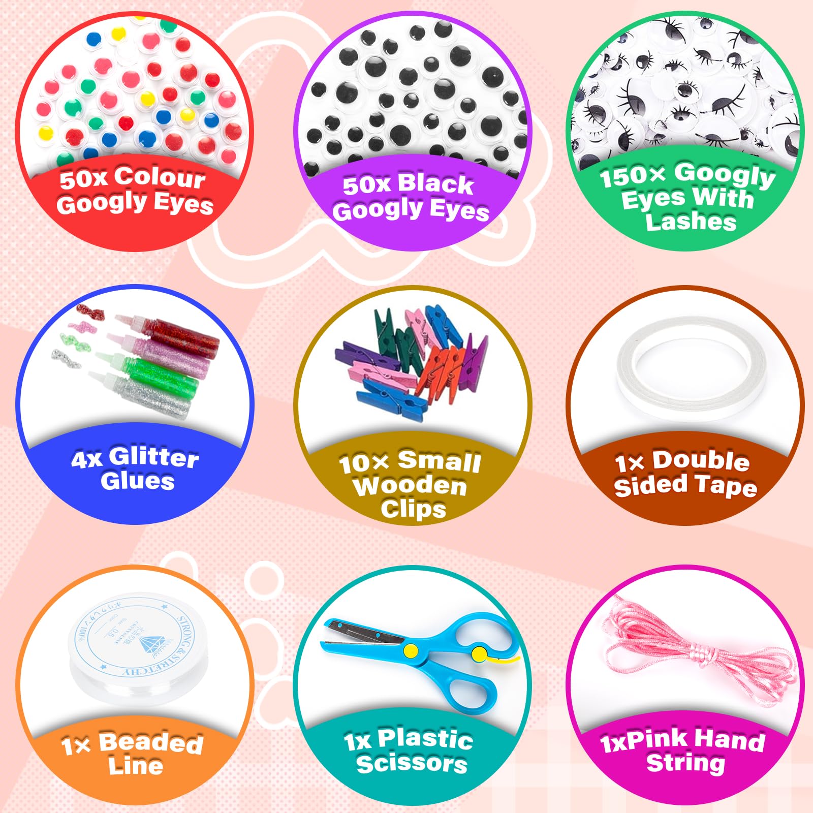 Withosent Kit Manualidades Niños 2200+PCS, DIY Creativo Kit Manualidades Material, con Limpiapipas, Pompoms, Wiggle Eye, Cuentas, Lentejuelas, Juego Creativo Regalo Craft Niños Niñas