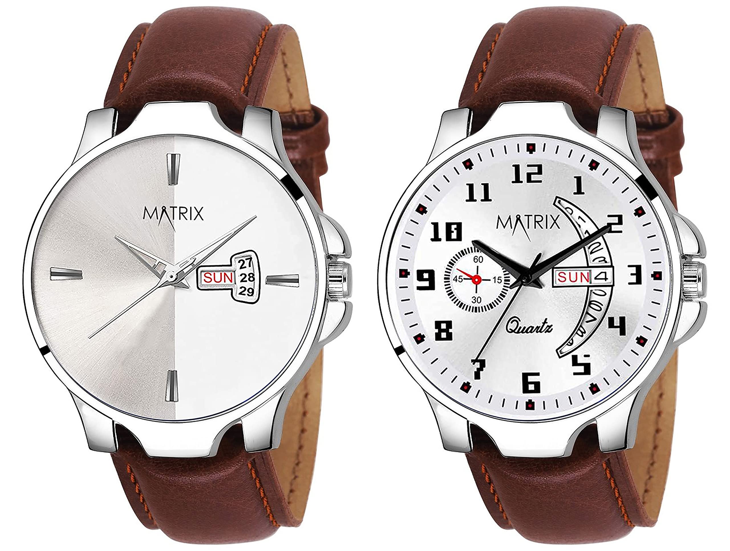 Matrix Silicone Boy "Doublet Brown & White Day & Date Leather Analogue Watch Pair Set (Pack Of 2 Different Watch) (Pr-84Wh-106) (B0B19ZTSDR) Amazon Price History, Amazon Price Tracker
