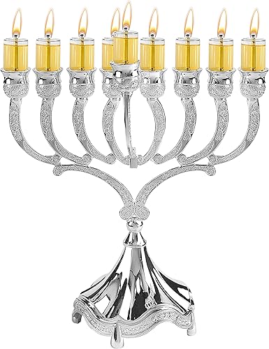 Ner Mitzvah extragrande bañado en plata Hanukkah menorá de aceite225inch Ner Mitzvah extragrande bañado en plata Hanukkah menorá de aceite225inch