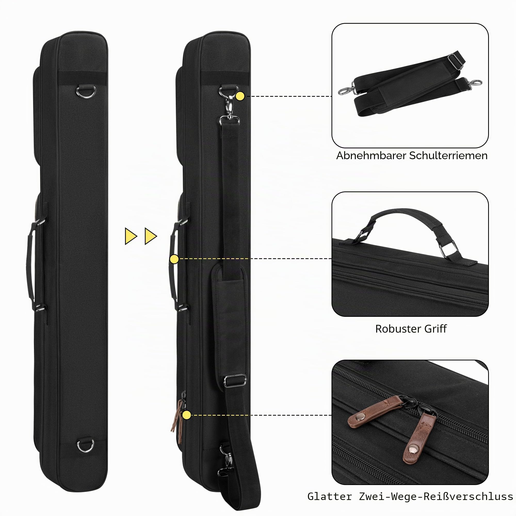Rexmica Billard Queue Tasche für bis zu Unterteile und Schäfte, Billiardstock Tasche mit Griff und abnehmbarem Schultergurt