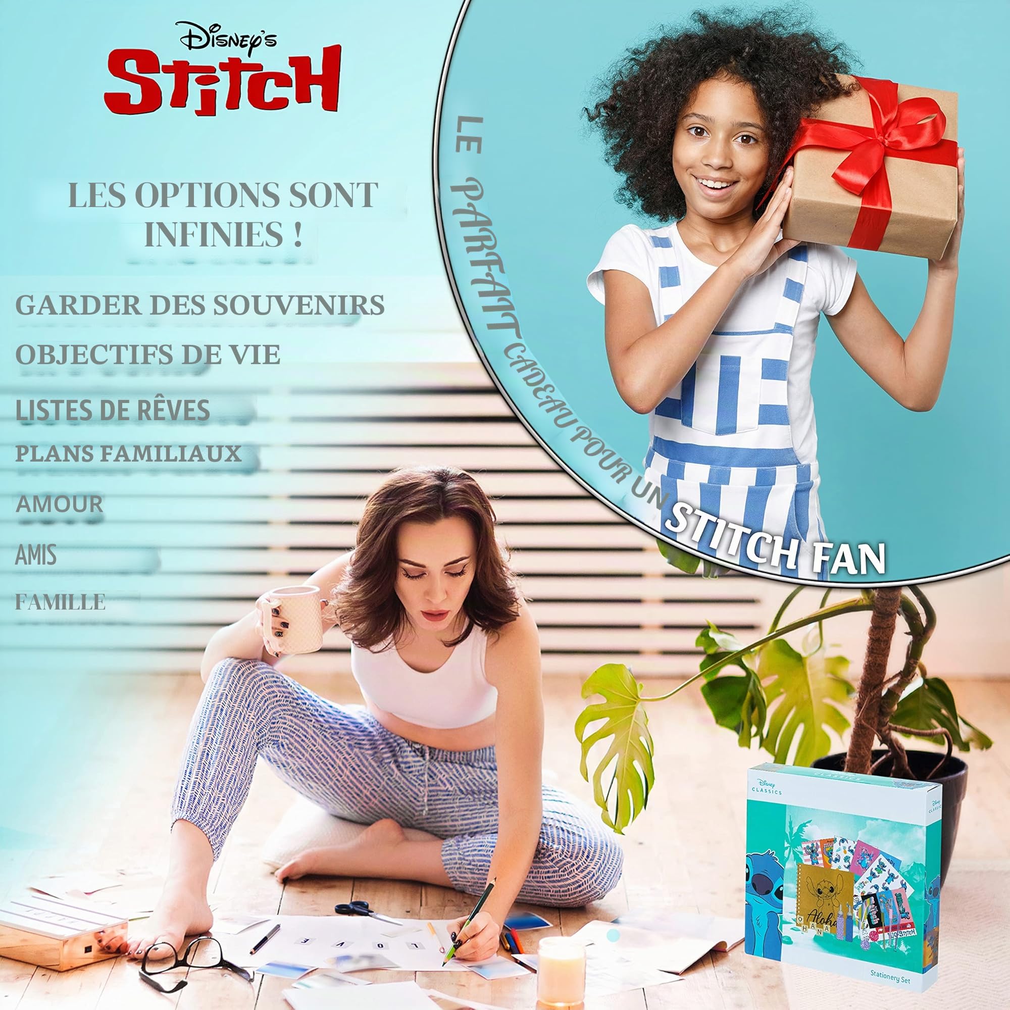 Disney Stitch Scrapbook Kit pour enfants Kit de bricolage avec Wito Scrapbook Bricolage Scrapbooking Accessoires Autocollants Timbres Gel Stylos Glitter Filles Art Set Stitch Cadeaux pour Filles