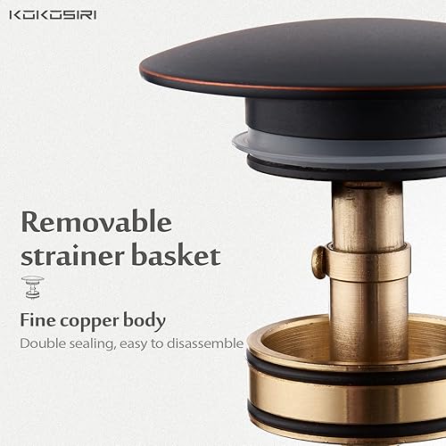 Miniatura 9 de KOKOSIRI C1002BR - Drenaje desplegable para fregadero de baño con cesta coladora, níquel cepillado con recogedor de pelo desmontable,