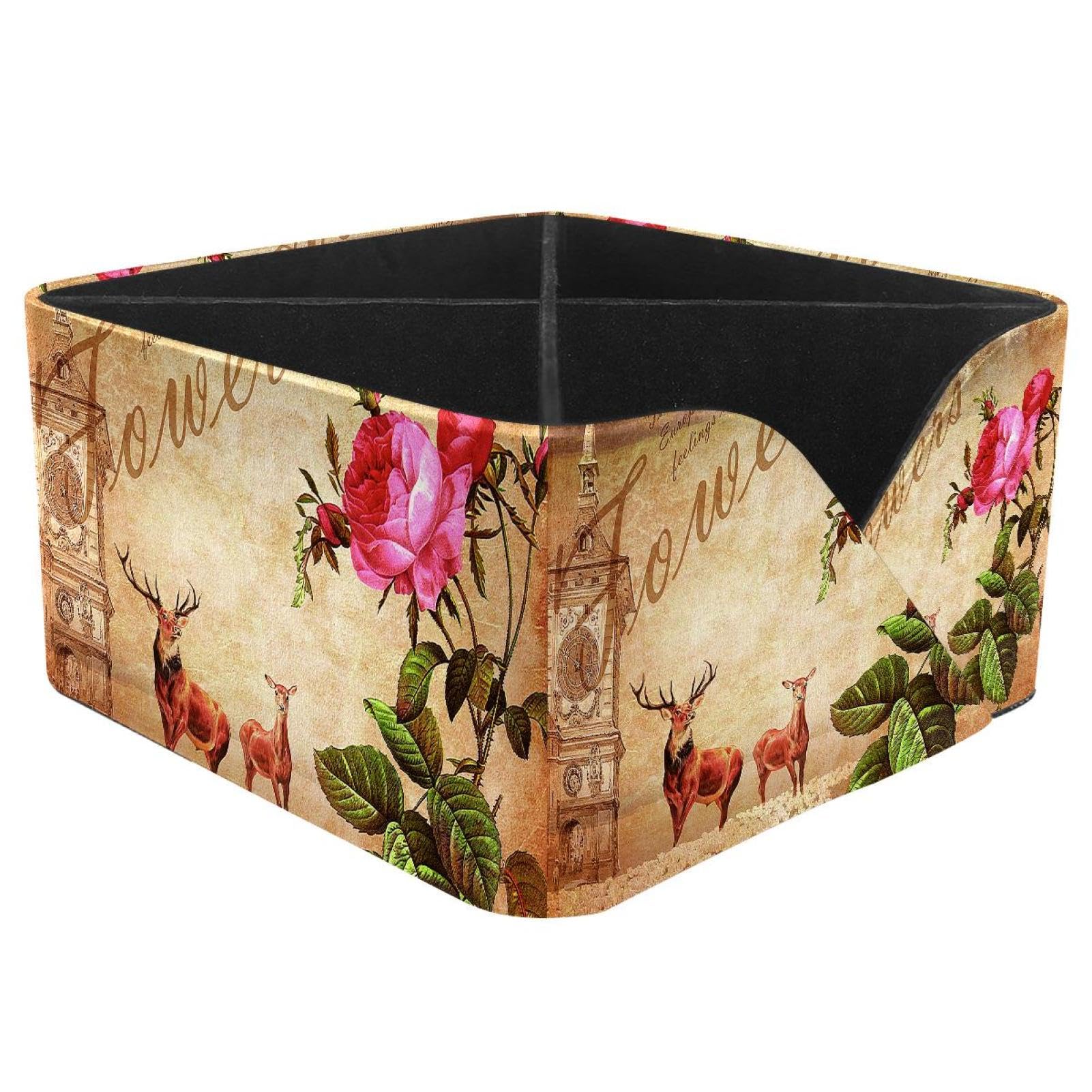 KengjuTesu Deers in Flowers Field Desktop Organizer Pen Holder, Rectangular Pencil Cup for Office, Study and Makeup Stations