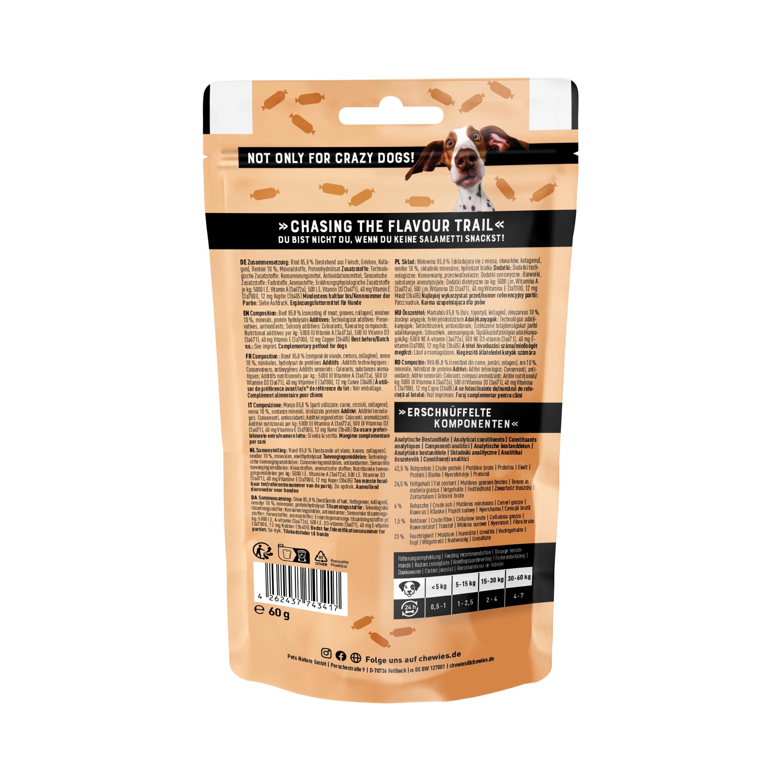 Chewies SALAMETTI Rind & Rentier- Hundeleckerli getreidefrei, mit Protein, ohne Zucker & schonend luftgetrocknet, reich an Vitaminen & Mineralstoffen (8 x 200g)