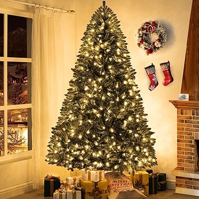 Prague 6.5ft Prelit Artificial Christmas Tree with Foot Pedal, 1197 Branch Tips, 450 Warm Lights and Metal Stand, 49" Wide Realistic Spruce Christmas Tree with Lights by Naomi Home