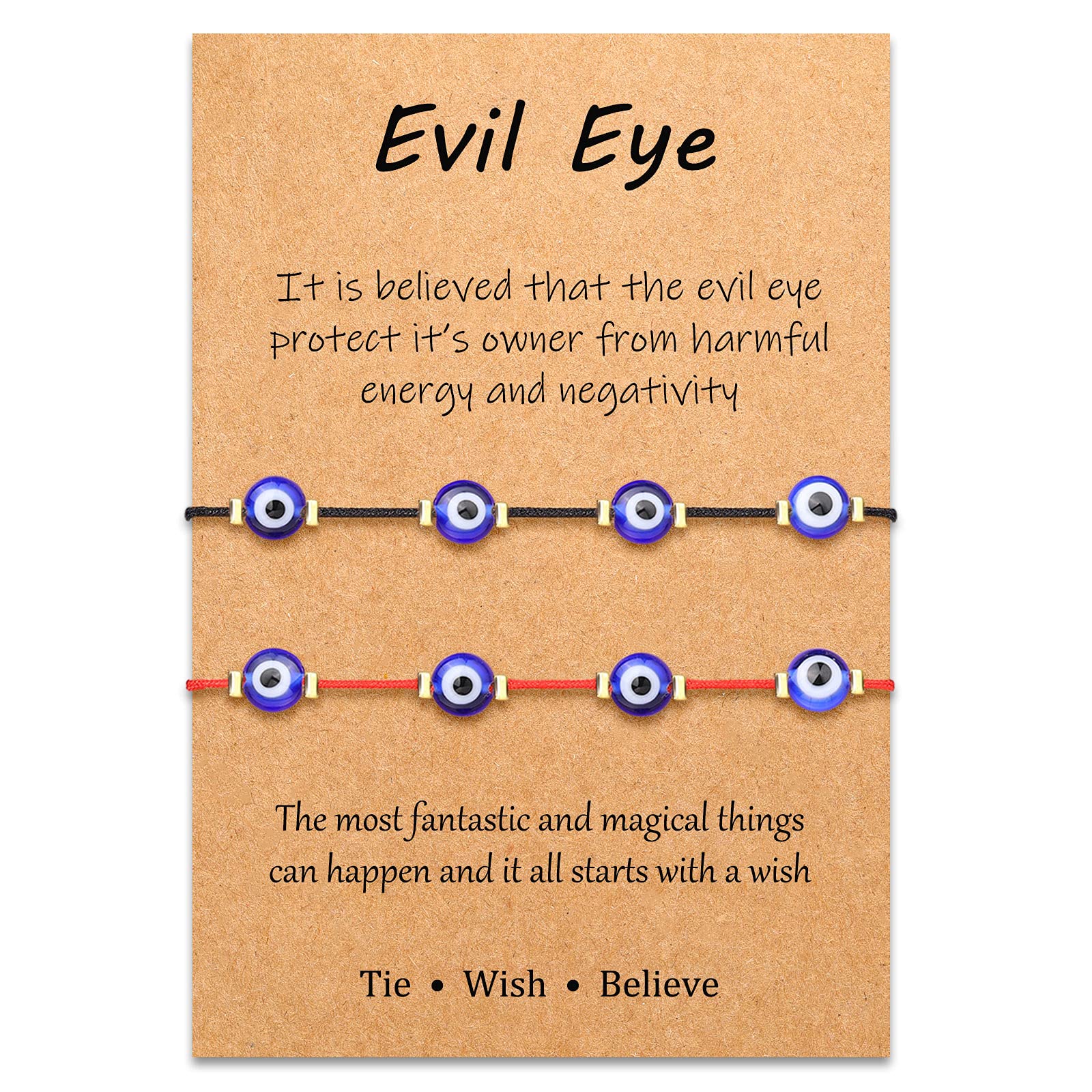 Sincere Tiny Evil Eye Adjustable Bracelet Anklet, 2 PCS Red/Black Waterproof Protection String Bracelet Amulet for Women Men Couples Friend Family, Nylon