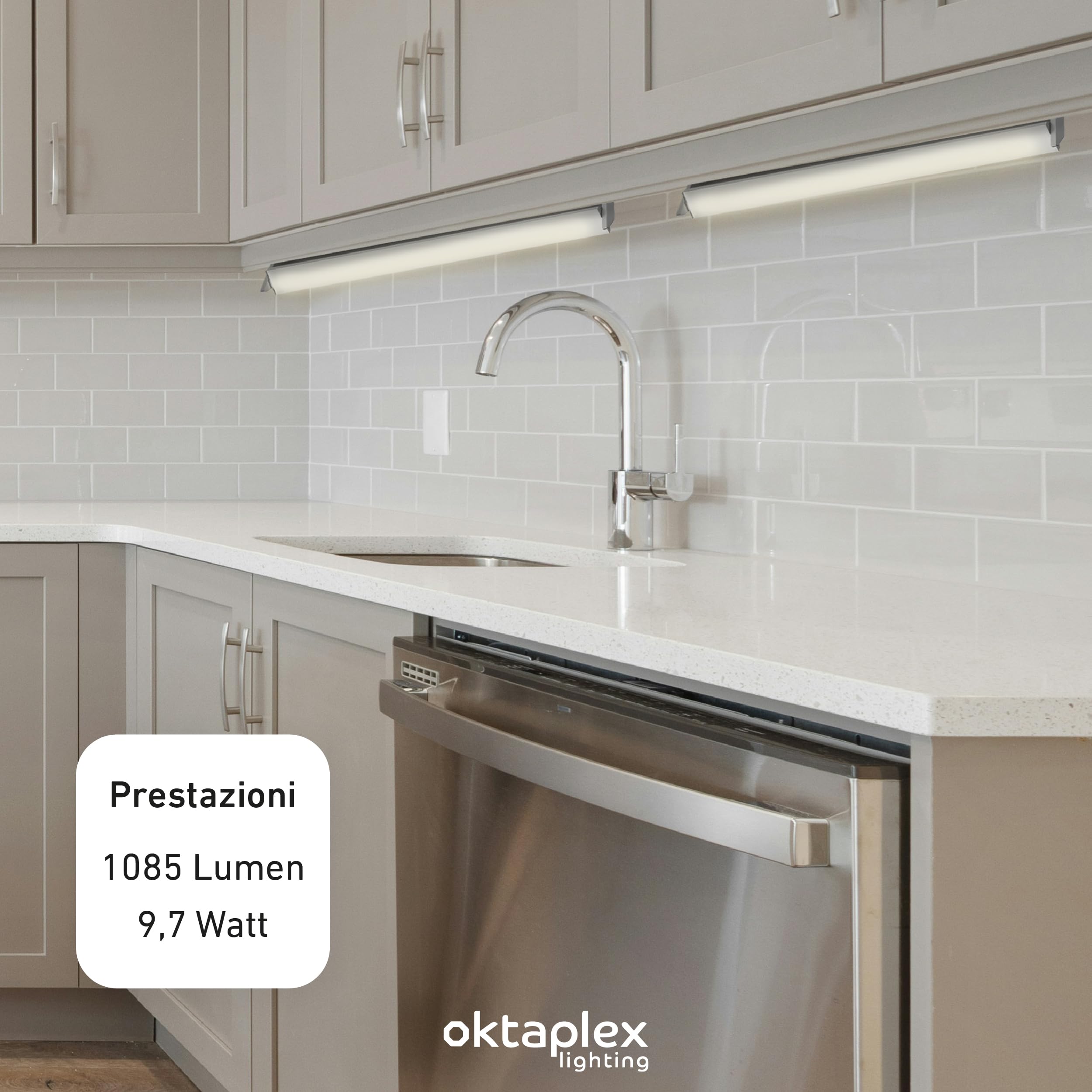 Oktaplex Rota sottopensile cucina orientabile LED 1615 lumen 3000K bianco caldo 91cm 14,6W illuminazione cucina alluminio con interruttore 230V