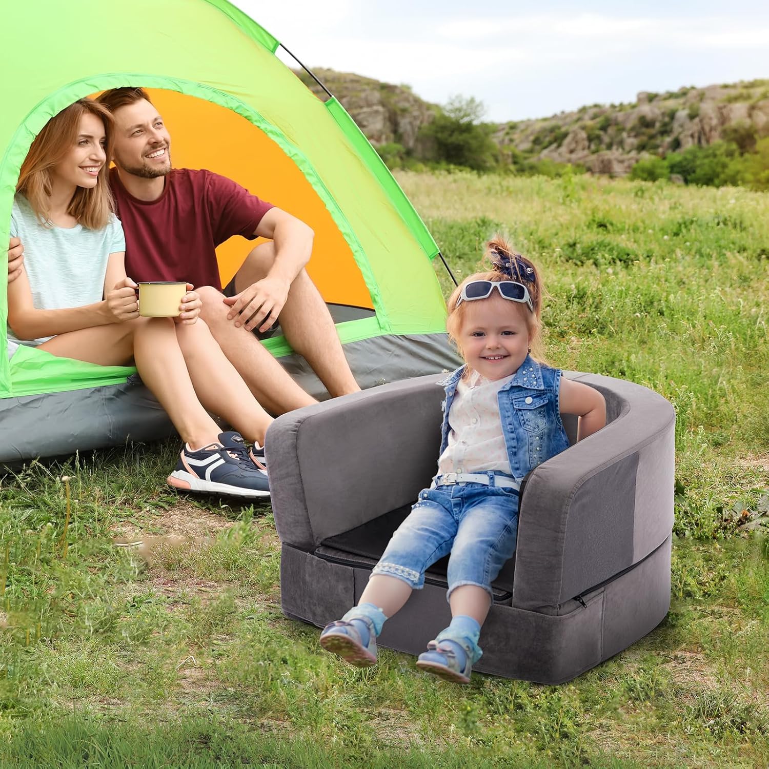 Portable Toddler Travel Bed, Baby Floor Chair, 2-in-1 Foldable Toddler Bed for Family Travel, Vacation