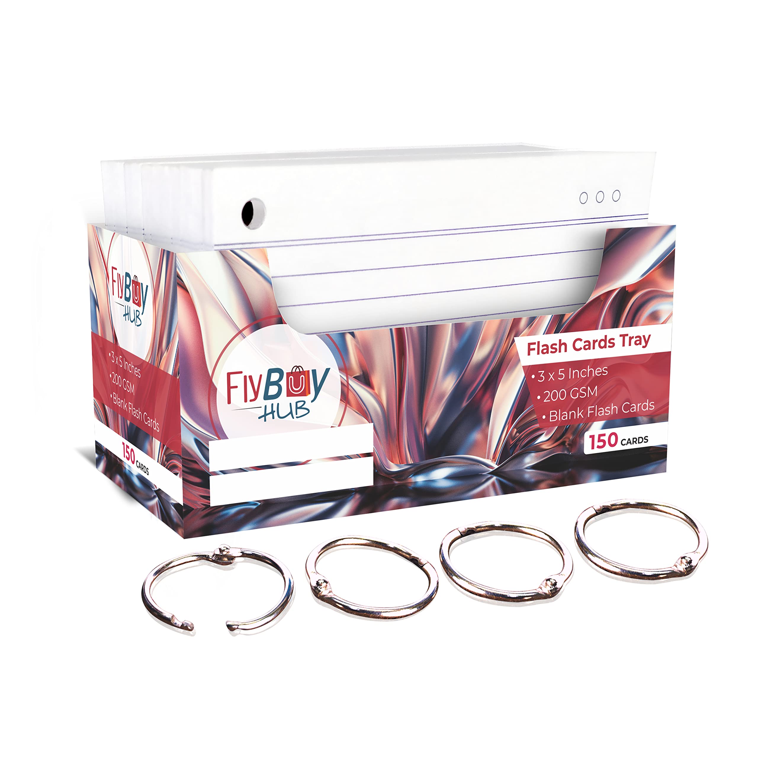 Buy FlybuyHub Pack of 150 Cards, Index Flash Cards Tray 200 GSM,3x5