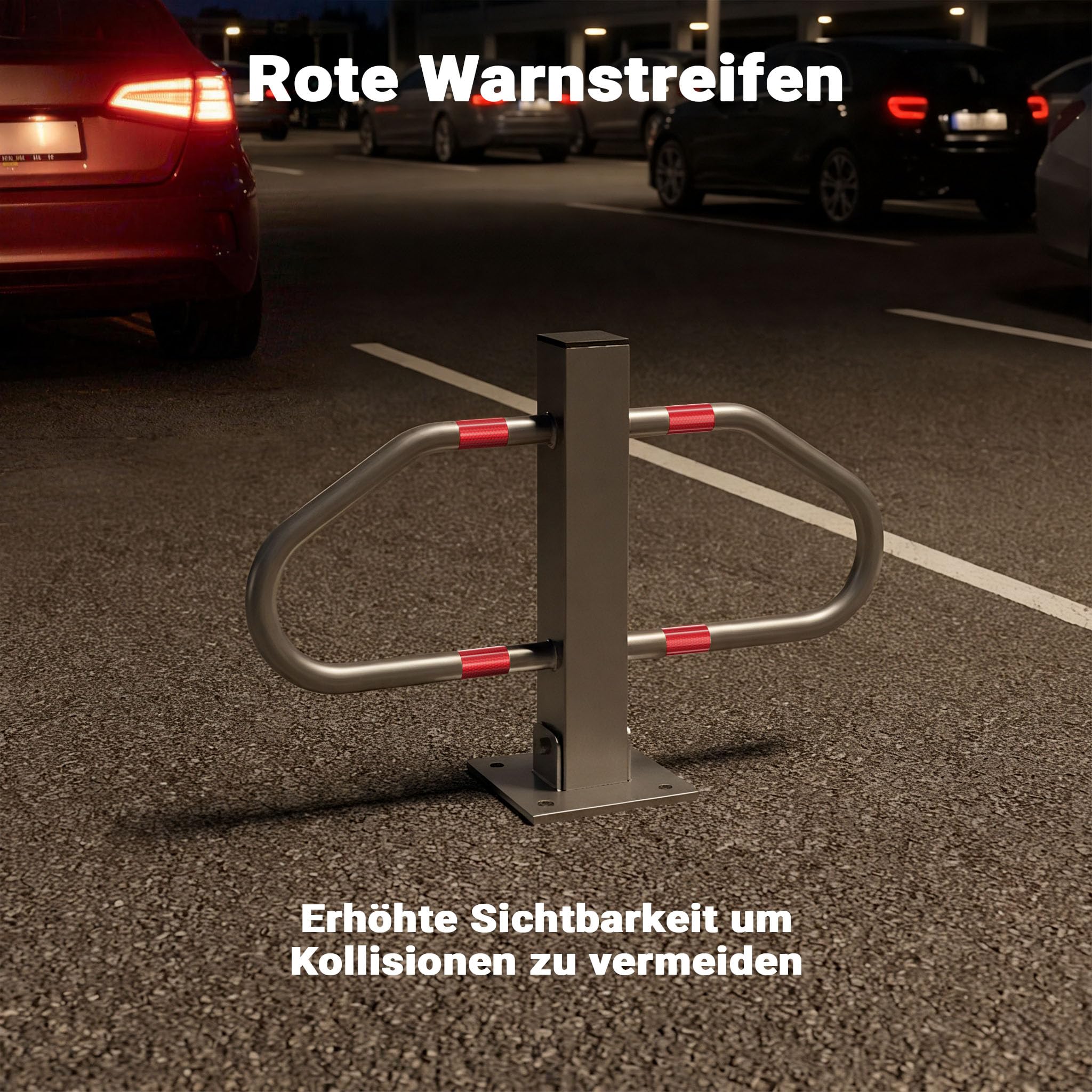 Wiltec Parkplatzbügel umklappbar 48 x 70 cm, mit Vorhängeschloss u. 3 Schlüsseln, Parkpfosten zur Sicherung des Parkplatzes, Sperrbügel aus Stahl