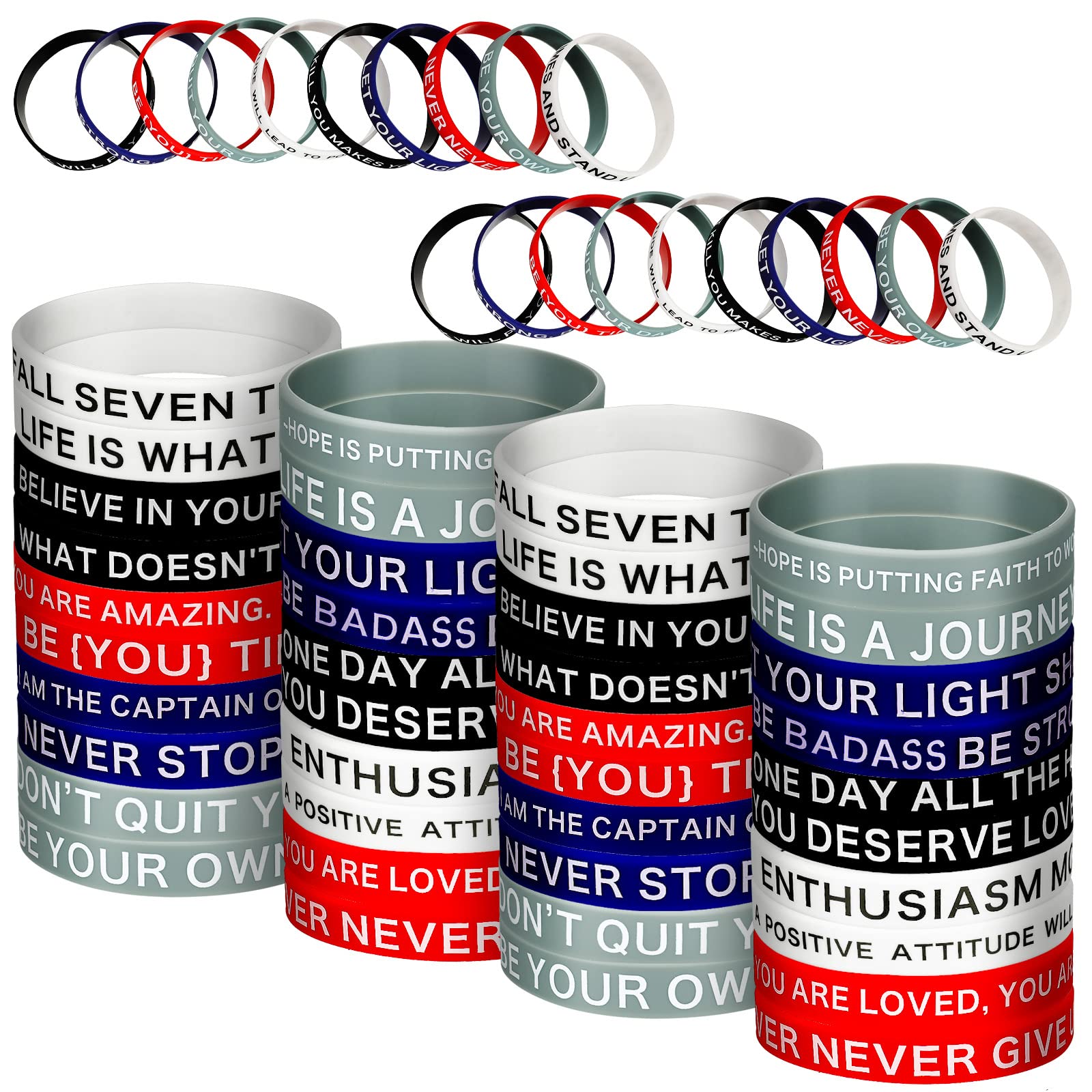 60 Pieces Motivational Quote Rubber Wristbands Colored Inspirational Silicone Bracelets Stretch Unisex Wristbands for Women Men Teen Gifts, 20 Styles