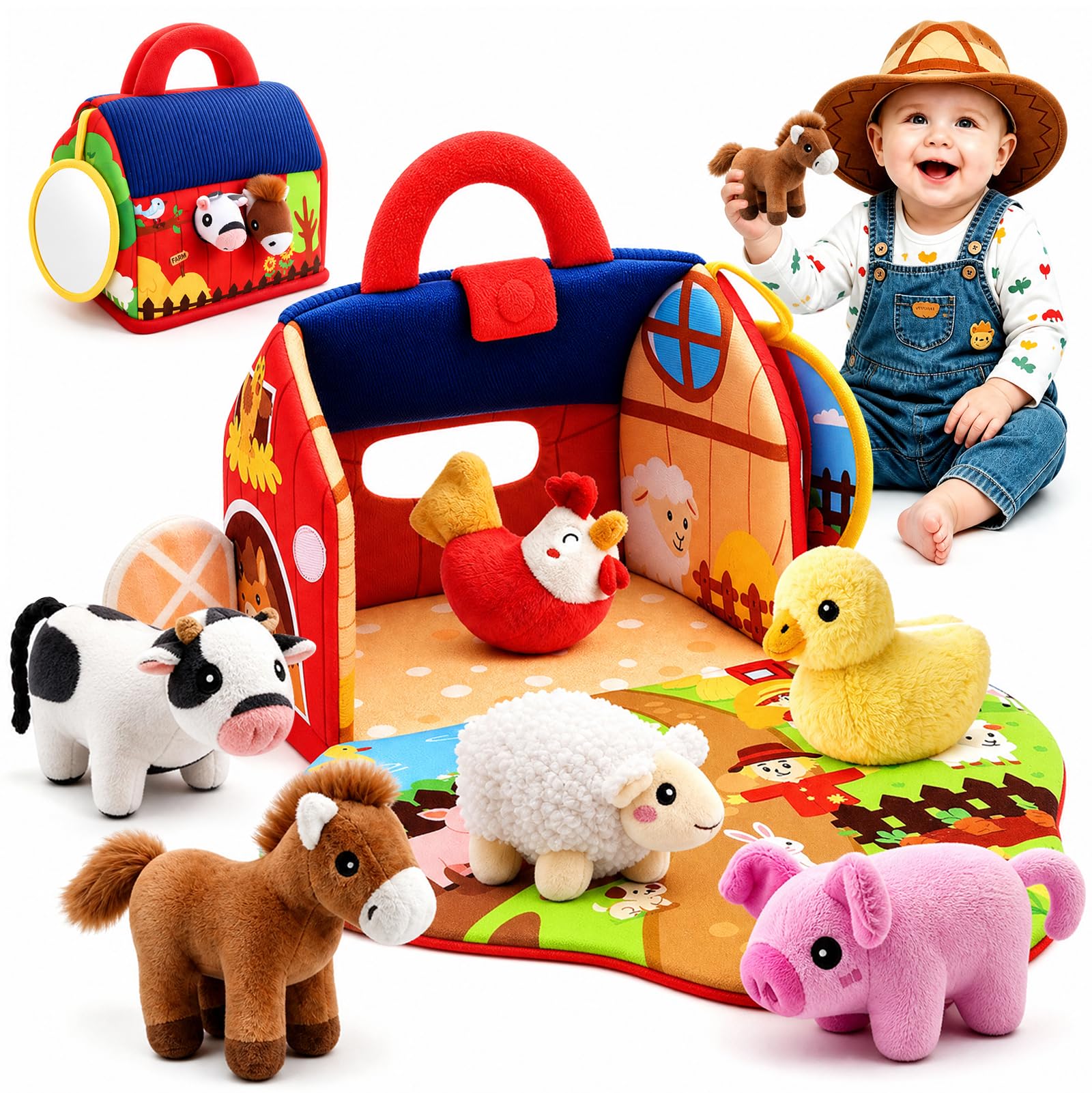 Giochi Bambini 1 Anno, Peluche Fattoria Animali Bambini Montessori Sensoriale Giochi Neonato 6-9 Mesi Regalo Bambina 1 Anno Animali Giocattolo per Bambino Giochi Montessori 6-12 Mesi Regalo Battesimo
