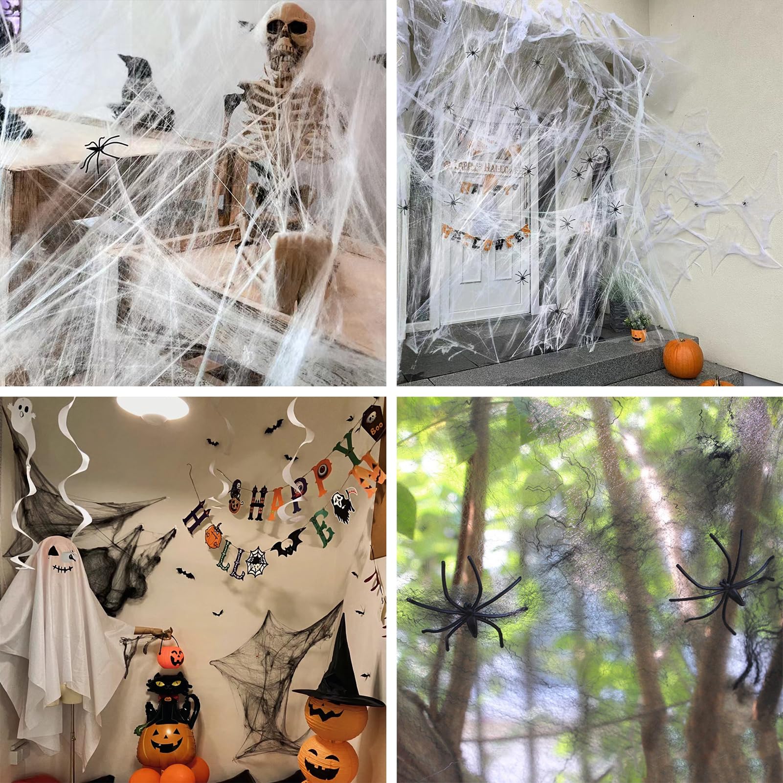 Halloween Ragnatela Decorazione Grande Set, 120g Ragnatela Bianca & 30g Ragnatela Nera & 30 Ragni di Plastica Raccapricciante Ragnatela Halloween Decorazione Giardino Esterno Decorazione Horror