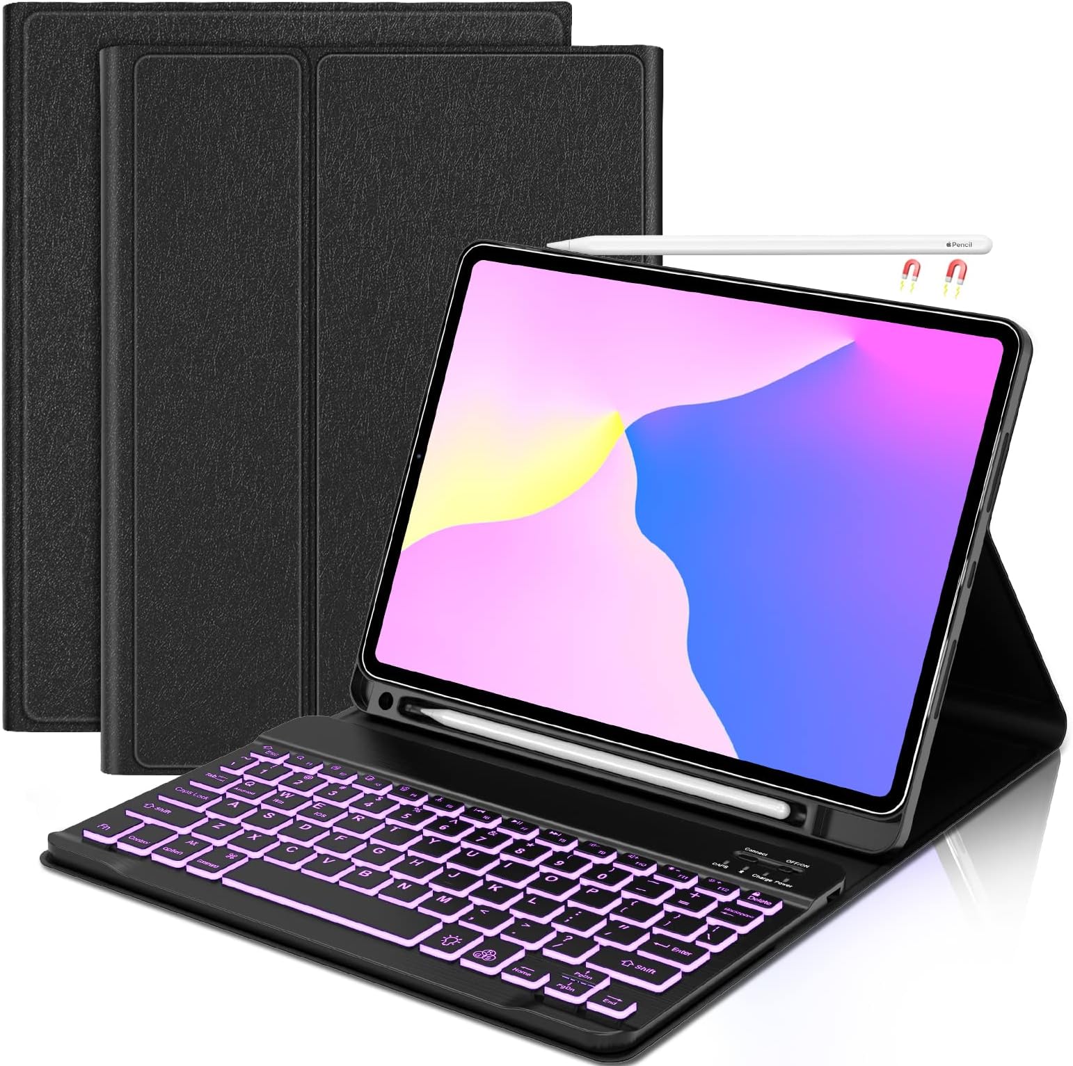 iPad Air 5th Gen 2022/4th Gen 2020 Keyboard Case 10.9 Inch, Smart 7 Colors Backlit and Detachable Wireless Keyboard, Slim Folio Cover with Pencil Holder, for Pro 11 Inch 4th/ 3rd/ 2nd/ 1st Gen, Black