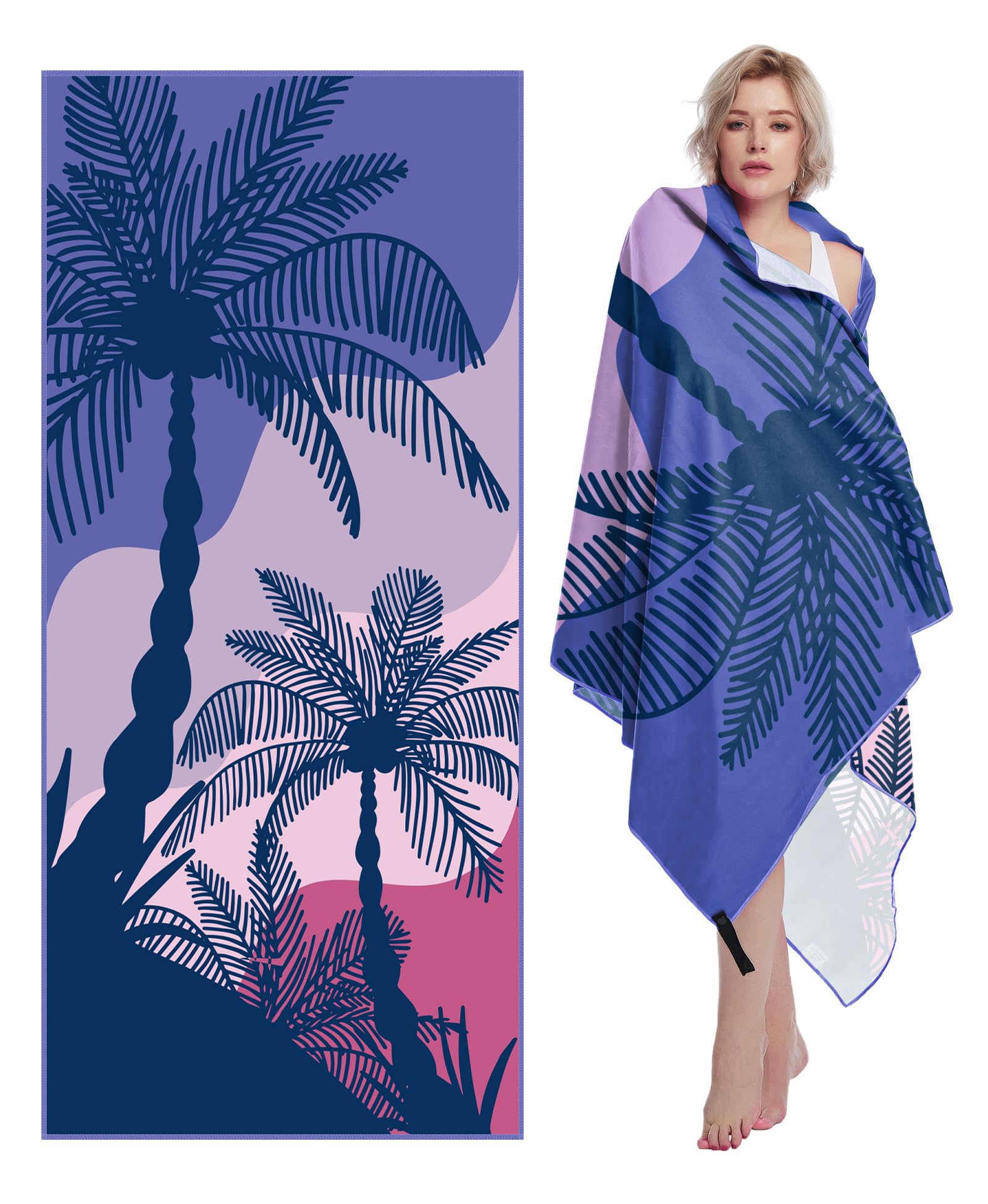 Style Slice Microfibre Beach Towel Extra Large - Sand Free Quick Dry Lightweight Beach Towels for Adults, Includes Mesh Bag - Palm Tree Sunset Purple, 200x90cm