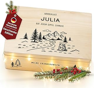 Amari® Personalisierte Hobbykiste aus Holz | Geschenkbox mit Wunschname | Motive: Angeln, Jagen, BBQ, Fahrrad, Camping, Motorrad, Wandern | Individuelles Geschenk für Männer & Frauen