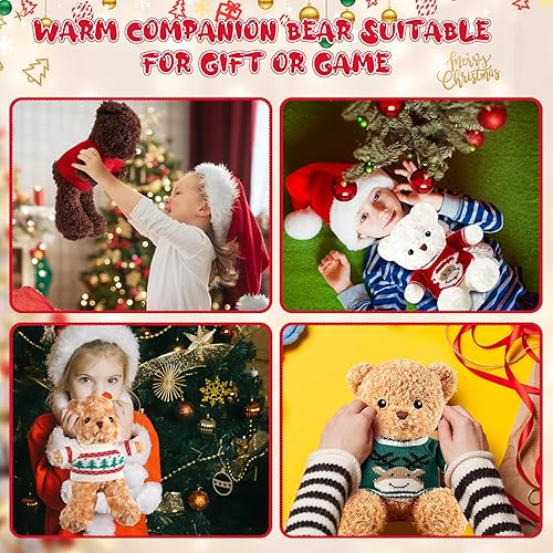 Miniatura 6 de 4 piezas de animales de peluche de oso con 4 ropa de muñeca de 12 pulgadas, lindo oso de peluche con ropa extraíble, suéter con capucha, accesorios