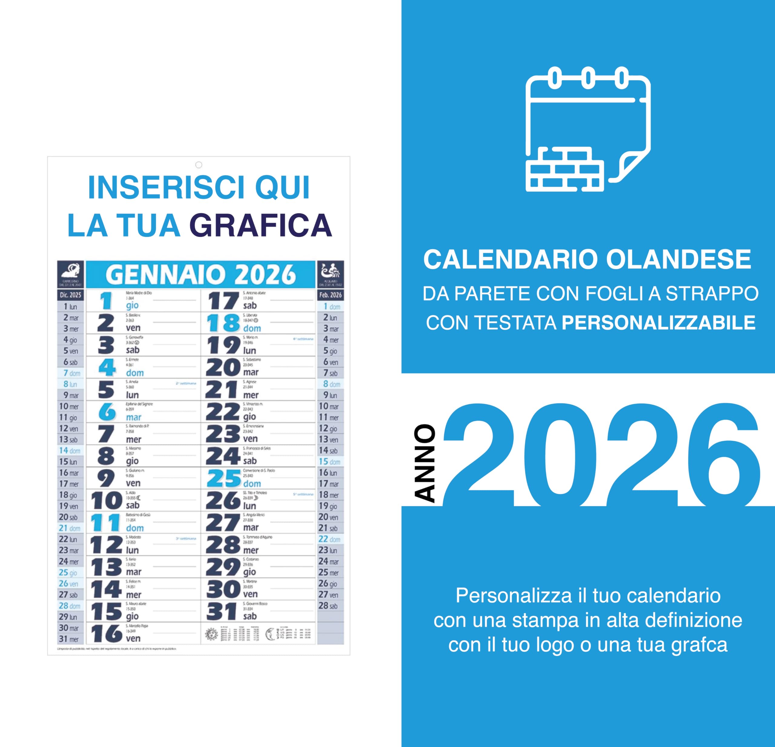 Combo Calendari da Parete 2026 + Penne Personalizzabili 100+100 Organizza e Promuovi la Tua Attività in Modo Efficace – Ideale per Uffici, Case, Regali Aziendali, Studenti e Professionisti (Blu)