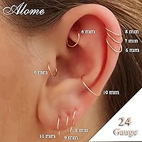 Vista 3 de Small Gold Tragus Huggie Hoop Earrings for Women Cartilage Nose Helix Tragus Rook Piercing(Gold, 6mm 24 gauge 1 pair)