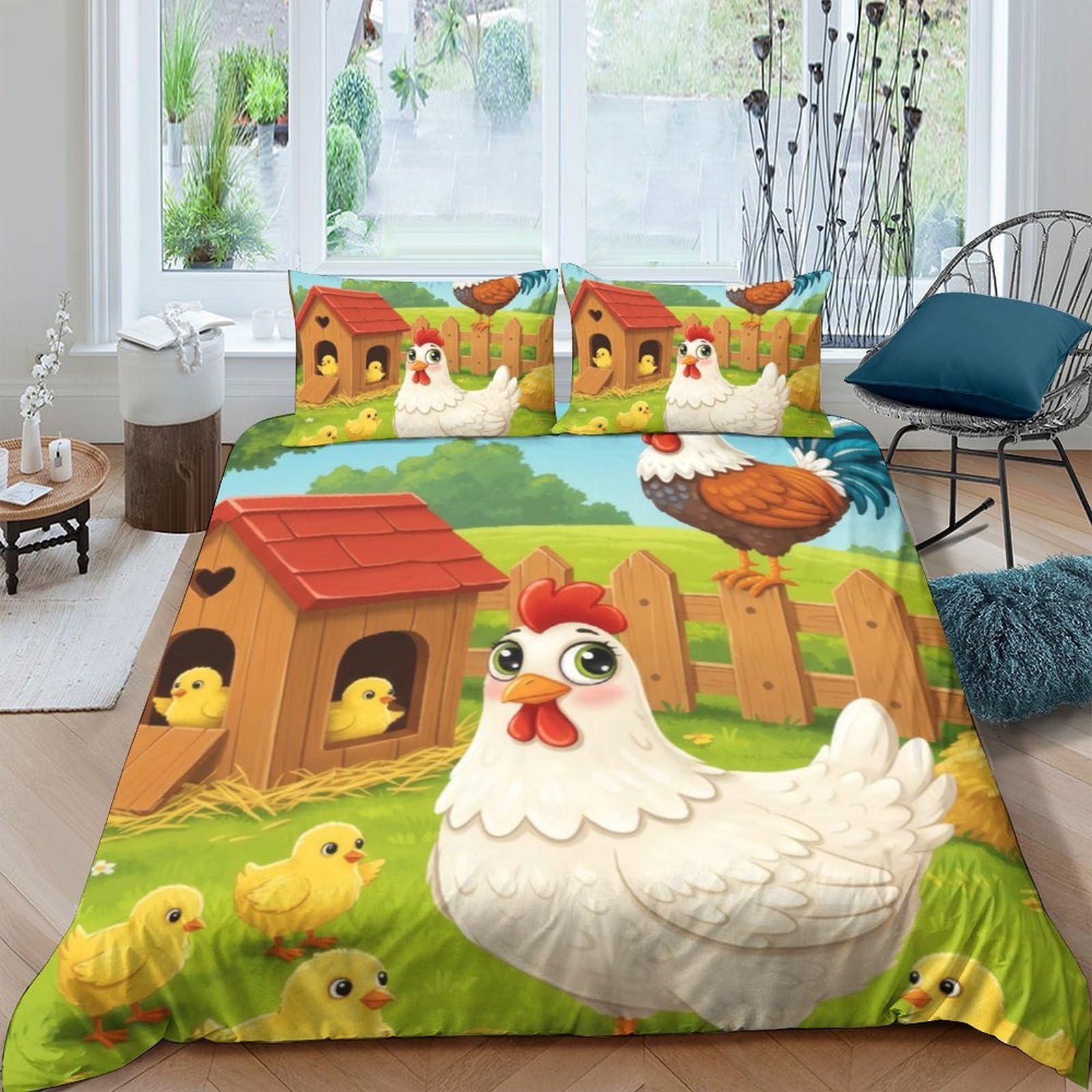 Ctjqhvkz Style-1 3D Printed Chicken Farm Fitted Sheet Microfiber Cartoon Hen Chicks Mattress Cover For Bedroom Guest Room Dorm Decor Single（135X200cm）