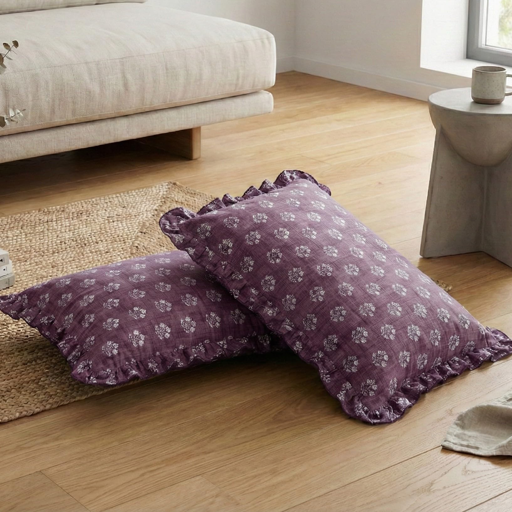 Home Sizzler Floral Frill Border Microfibre King Size Pillow Covers (18 X 27 Inches) - Purple, Set of 2-picture-31