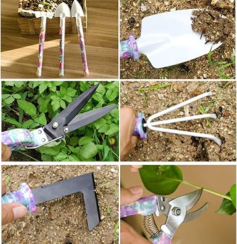coolty garden tools set 10 pieces garden hand tools with purple flower print ergonomic handle shovel spade rake harrow trowel pruning shears sprayer with carry bag garden gifts