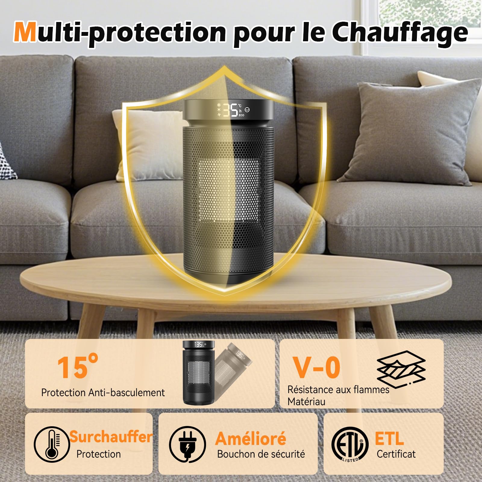 Chauffage d'appoint,1500W Radiateur Electrique Soufflant Economique avec Thermostat&Télécommande,4 Modes Radiateur Soufflant Salle de Bain,Minuterie 1-12H,70°Oscillation,Chauffage Soufflant Silencieux