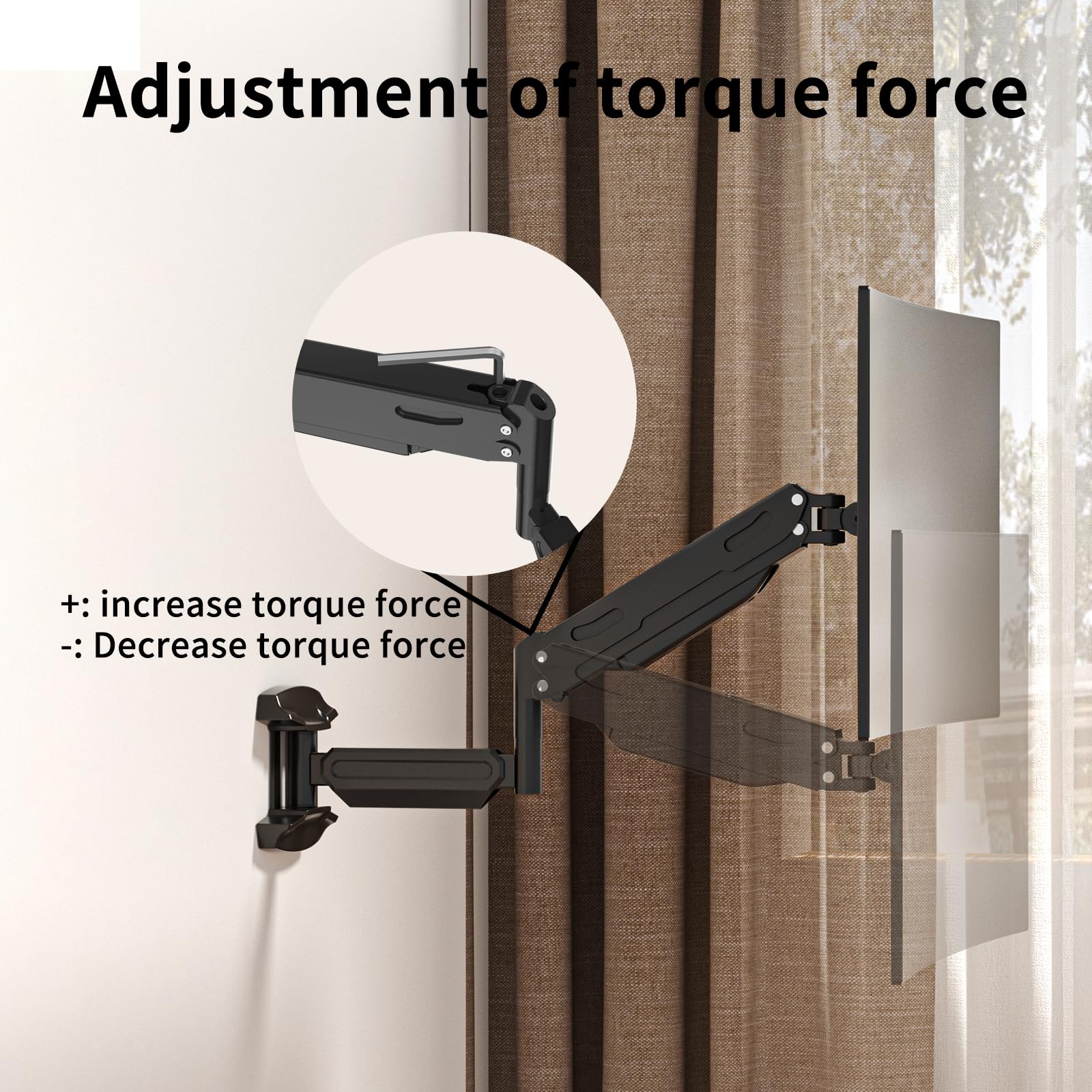 Suptek Gas Spring Single Arm Monitor Wall Mount For 13-32 Inch Screens - Full Motion Adjustable Arm Holds Up To 22lbs, VESA 75x75/100x100mm Bracket - View #3