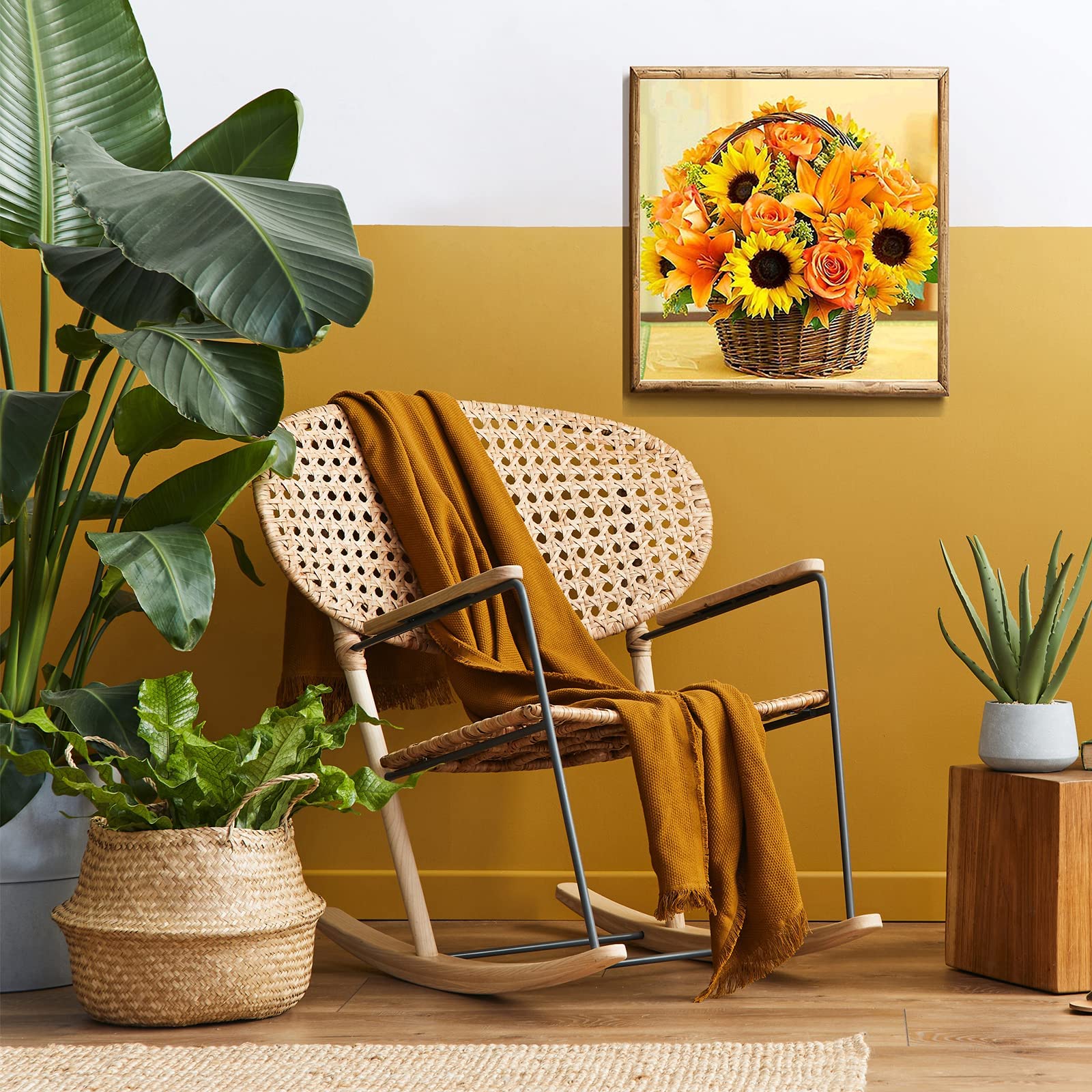 MXJSUA Diamond Painting Gatto Diamond Painting Bambini, Kit per Diamond Painting, Diamond Painting Kit Completo, Pittura Diamante 5D, Decorazione per Casa e Pareti 30x30cm Cesto di Girasoli