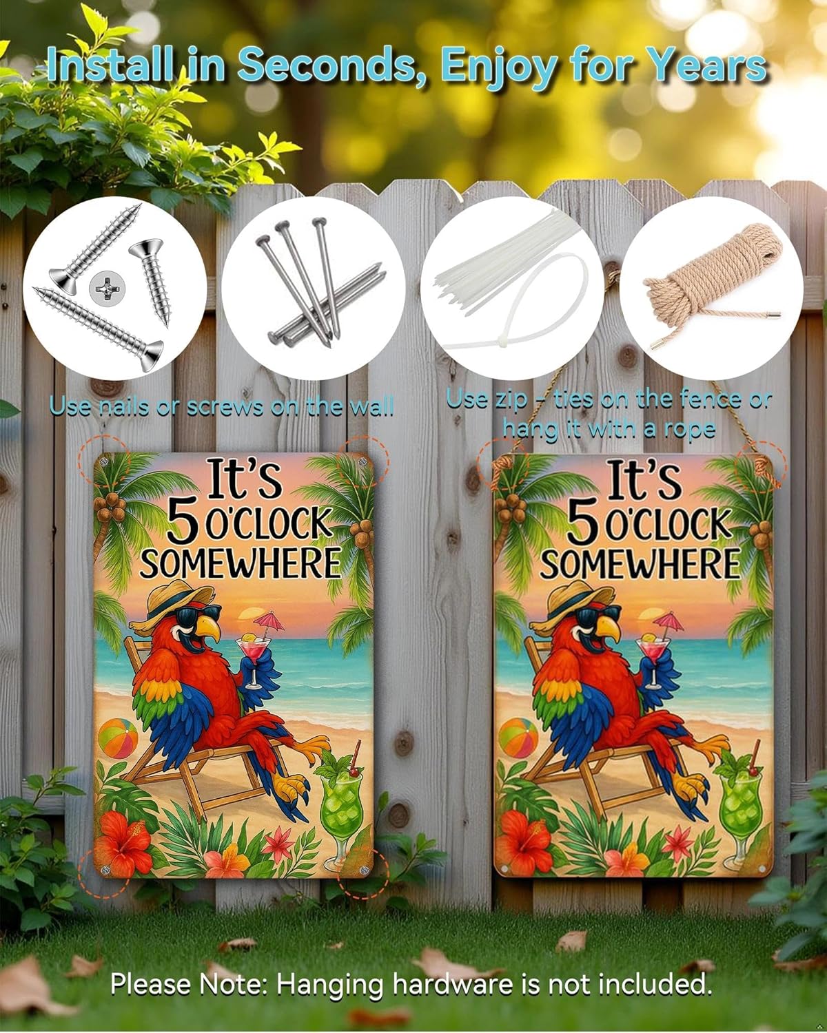 It's 5 O'Clock Somewhere Sign - Funny Parrot Vintage Decor for Tiki Bar, Beach House, Patio & Outdoor, 8x12 Inch Rust-Proof Aluminum Metal Sign, UV Printed Fade-Resistant Wall Art (8" x 12") - Image 6