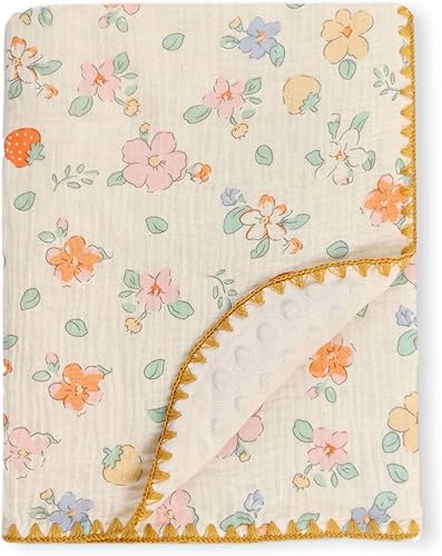 Manta de doble capa de muselina de algodón Minky para niños pequeños, colcha gruesa suave y neutra manta de recepción con estampado de fresa, 40 x