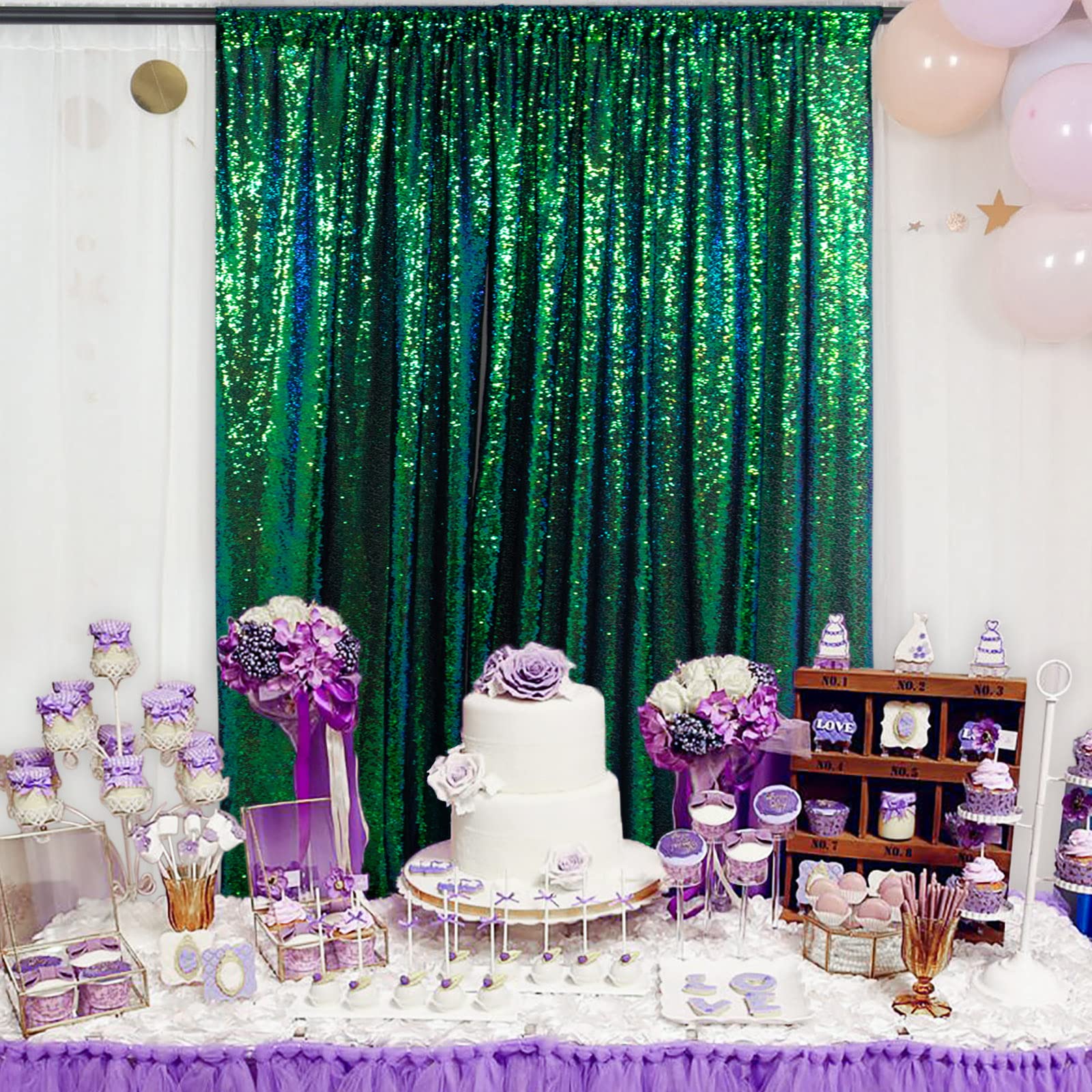 DUOBAO Sequin Backdrop Photography Background 4FTx8FT Sequin Backdrop Curtain Colorful Green Halloween Decor Wedding Photo Backdrop Glitter Curtains Home Decor (4FTx8FT, Colorful Green)