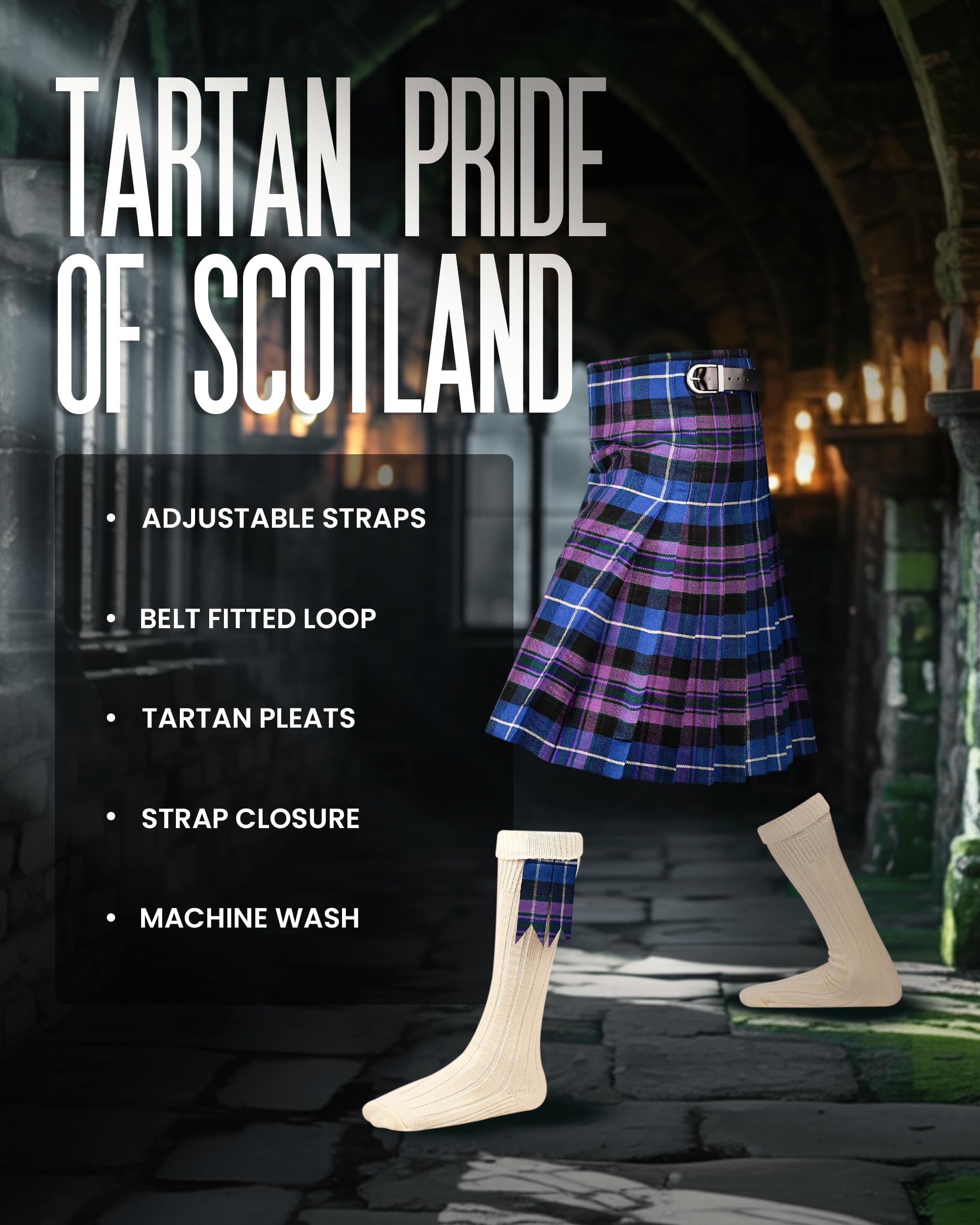 Kilt da Uomo Tradizionale Scozzese Scozzese, 4,5 m, 473 g, in Lana acrilica di Alta qualità