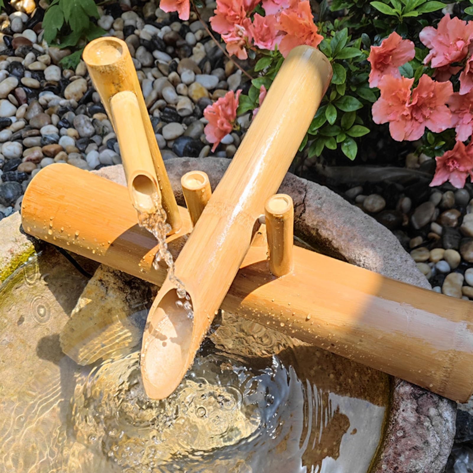Bambusbrunnendekoration für den Außenbereich mit Pumpe – handgefertigte Gartendekoration für Innen- und Außenbereich, Teichdekoration für Hinterhof, Rasen
