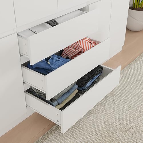 Miniatura 5 de Armario de madera grande de 78 H con 6 puertas, armario con cajones, barra para colgar y estantes, organizador de armario independiente para