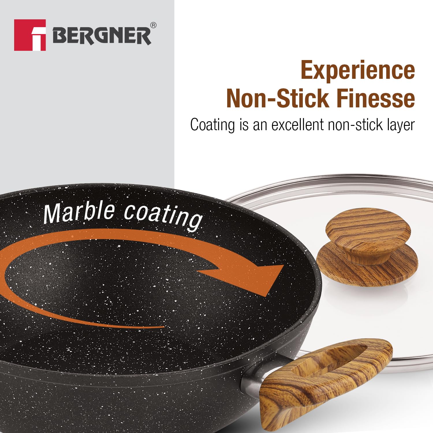 Bergner Ivory Black Granite Kadai - 2.5L Non-Stick Cookware -3