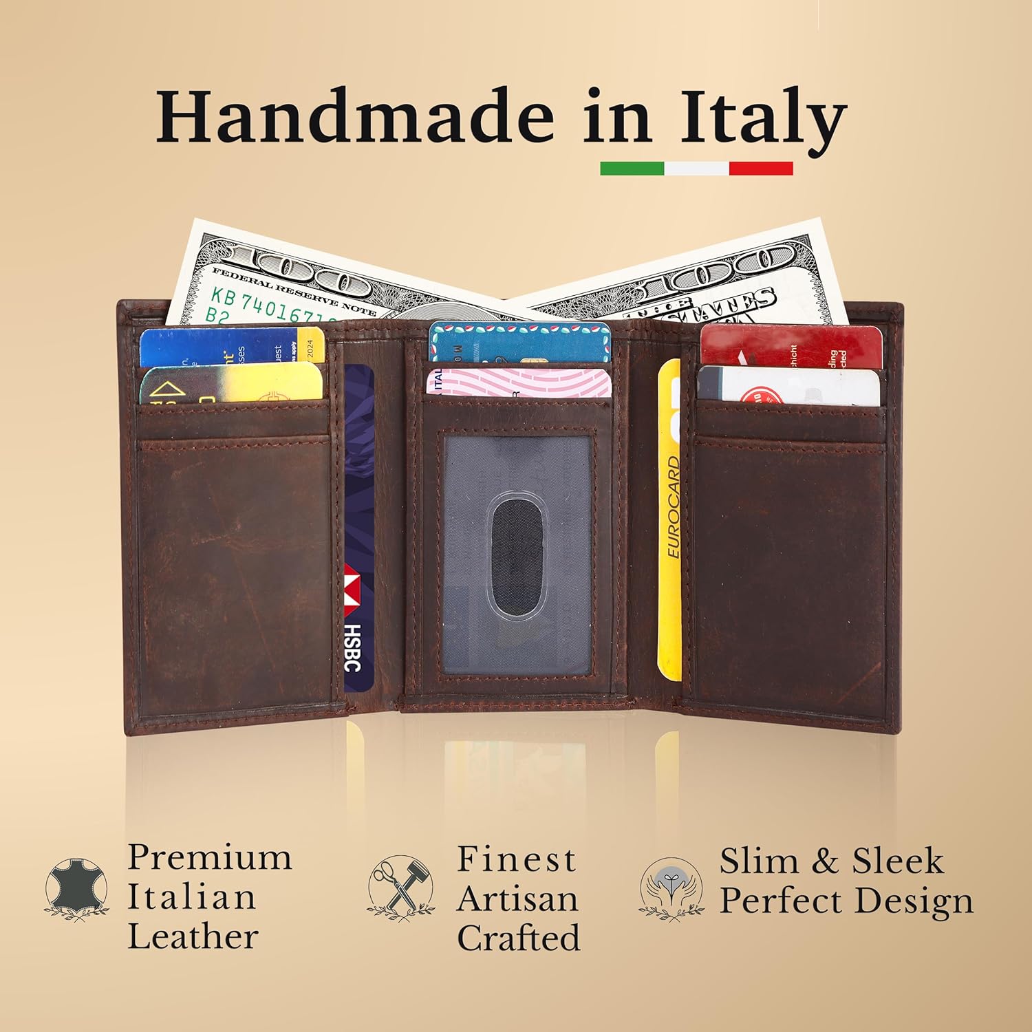 CALGARI® Italian Luxury Leather Wallets For Men | Trifold - Image 2