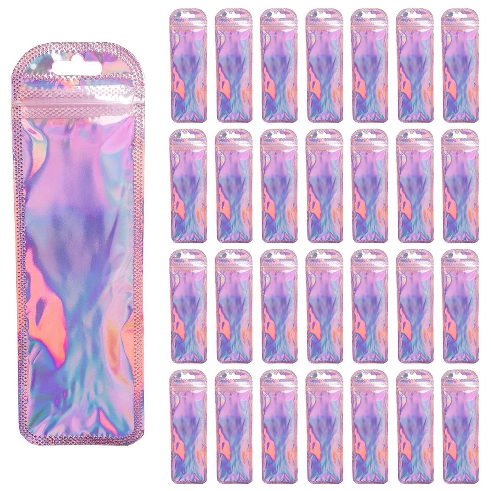Hndhbfgrt 600Pc Resealable Holographic Pen Smell Proof Pouch Zipper Closure Beadable Packaging Bags for Pen Sealable Storage Bag