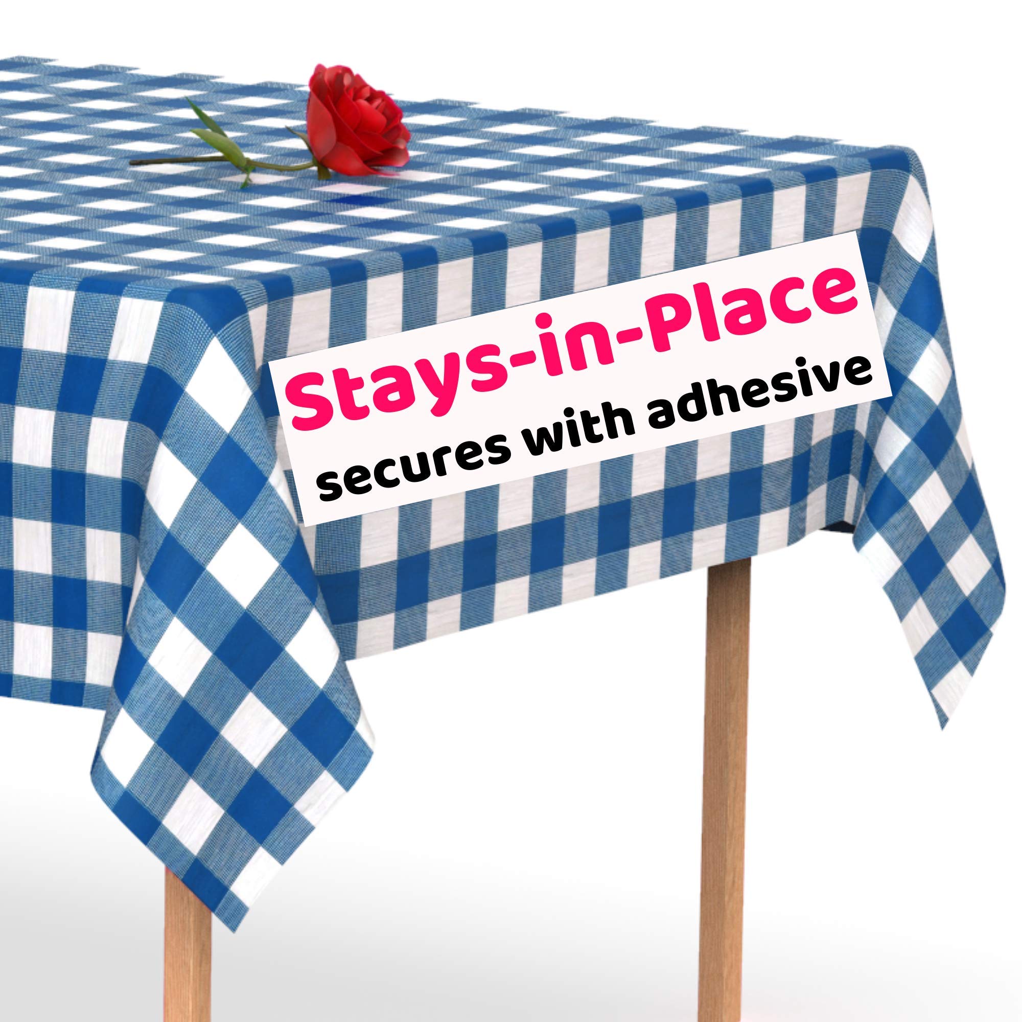 Plastic Tablecloth - Adhesive Strips Secure Disposable Tablecloths to the Table. 5 pack 54 x 108 inch. Rectangle Plastic Table Cover by Swanoo Party Tablecloth Rectangle 5 Pack Blue