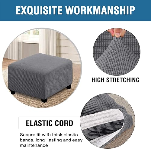 Vista 134 de H.VERSAILTEX Funda otomana elástica, funda otomana redonda, cubierta de almacenamiento otomana, funda protectora de muebles para reposapiés, ajuste