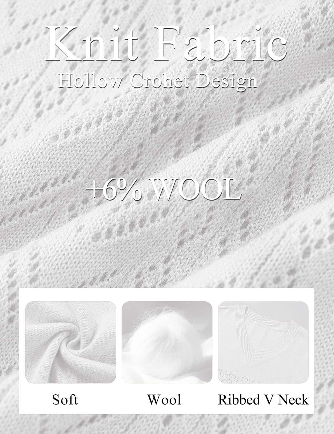 YUCOLEN Women's Wool Hollow Out Sweaters Long Sleeve Crochet Pullover V Neck Sweater Lightweight Knit Tops - Image 5